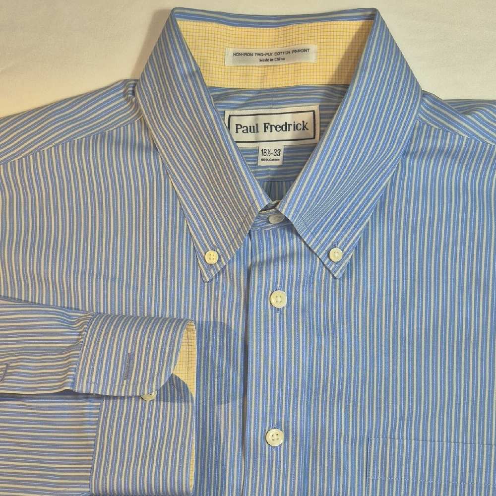 Paul Fredrick Long Sleeve Two-Ply Pinpoint Men's Striped Dress Shirt. NWT